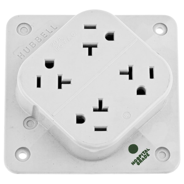 Straight Blade Receptacle, 5-20R, 20 A, 125V AC, 2 Pole, 3 Wire, Surface Mount, Grounded